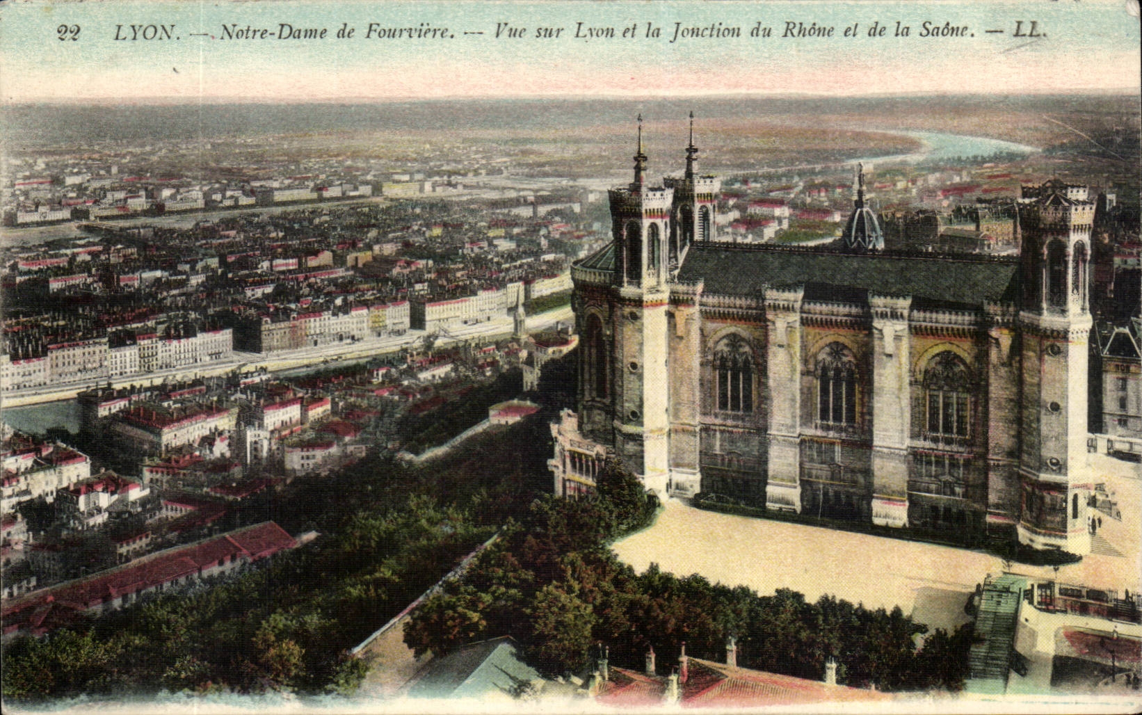 Lyon CPA Notre Dame de Fourviere Seen on Lyon and the junction of the Rhone and the Saone