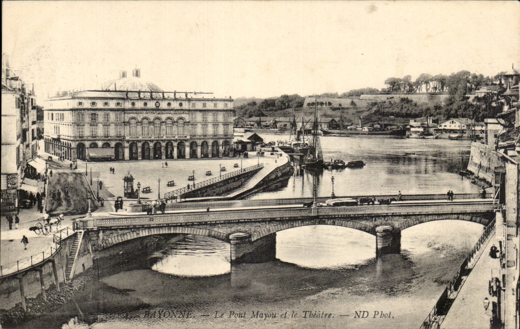 CPA Bayonne the Mayou bridge and the theater