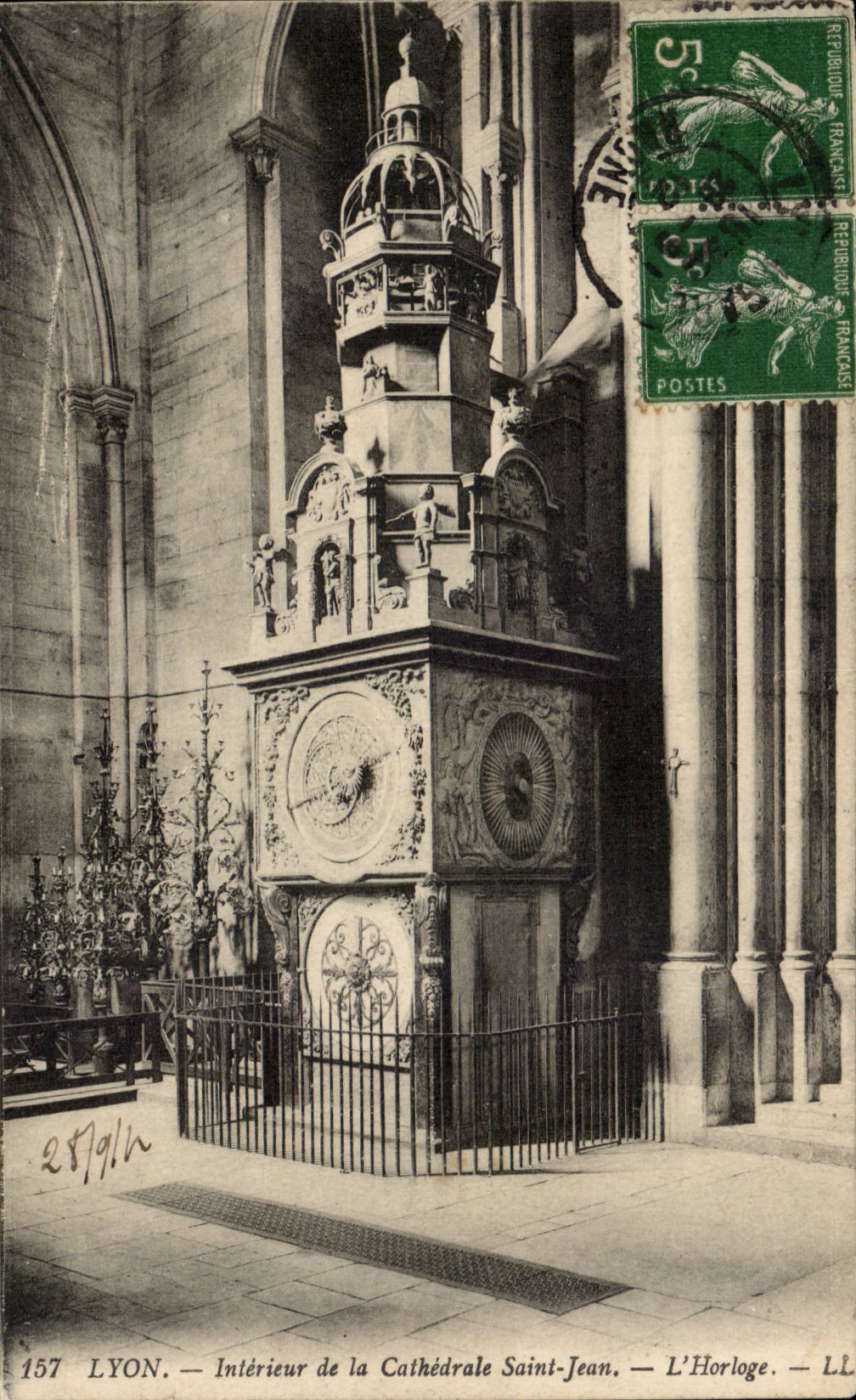 Interior Lyon CPA of the cathedral St Jean the clock