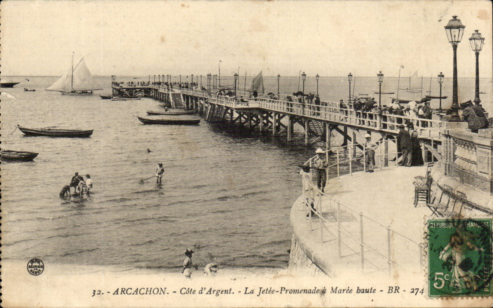CPA Arcachon Cote d'argent La jetee promenade Maree haute