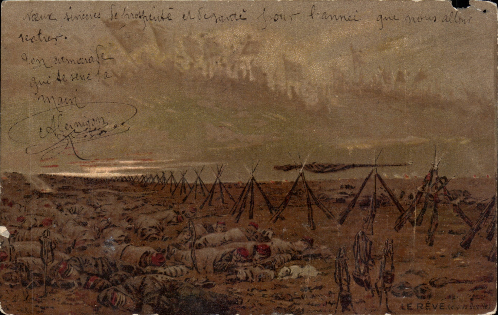 CPA Militaria the dream Scene of battle