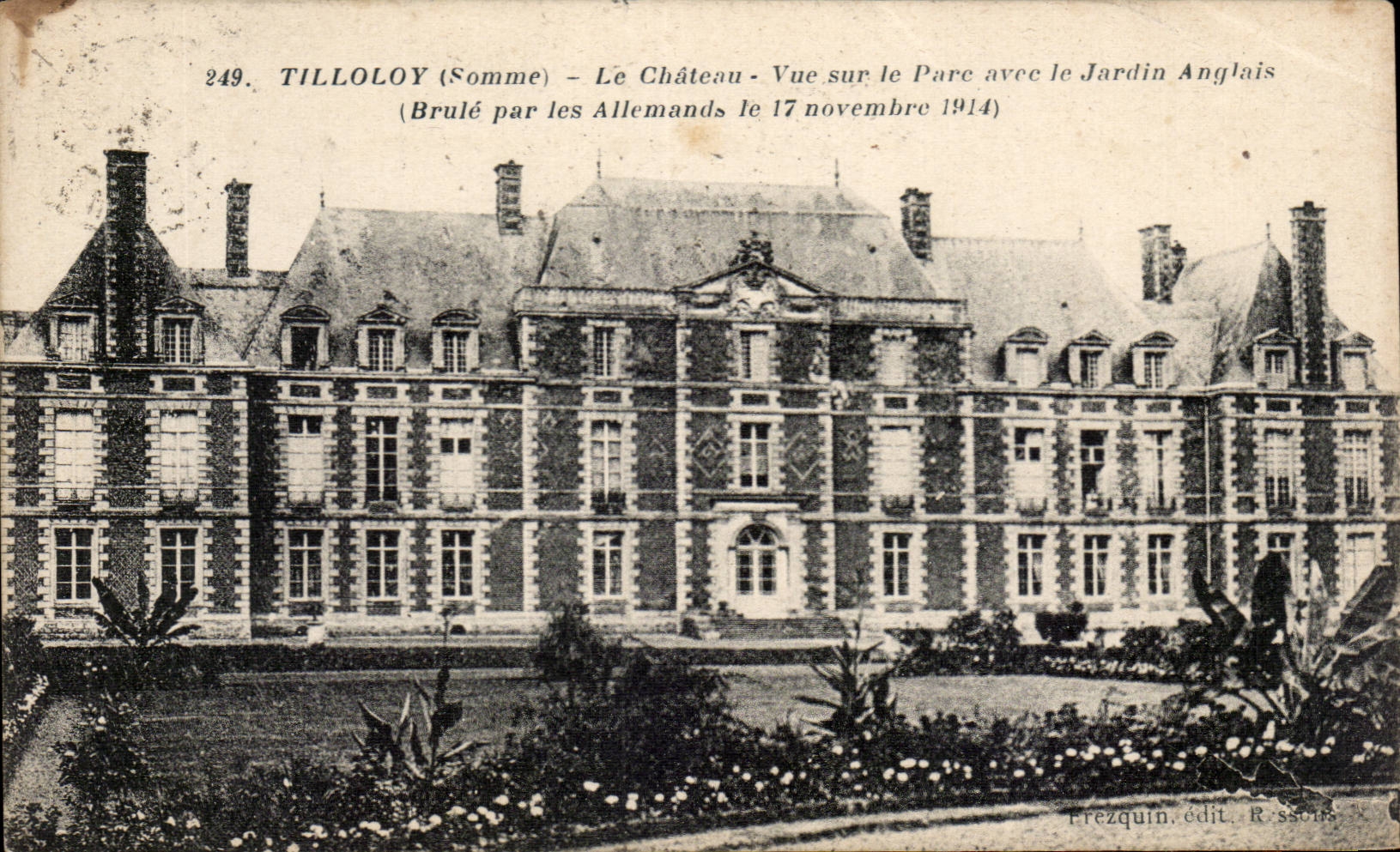 CPA Tilloloy the castle Seen on the park with the English garden flaring parl German on November 17th 1914