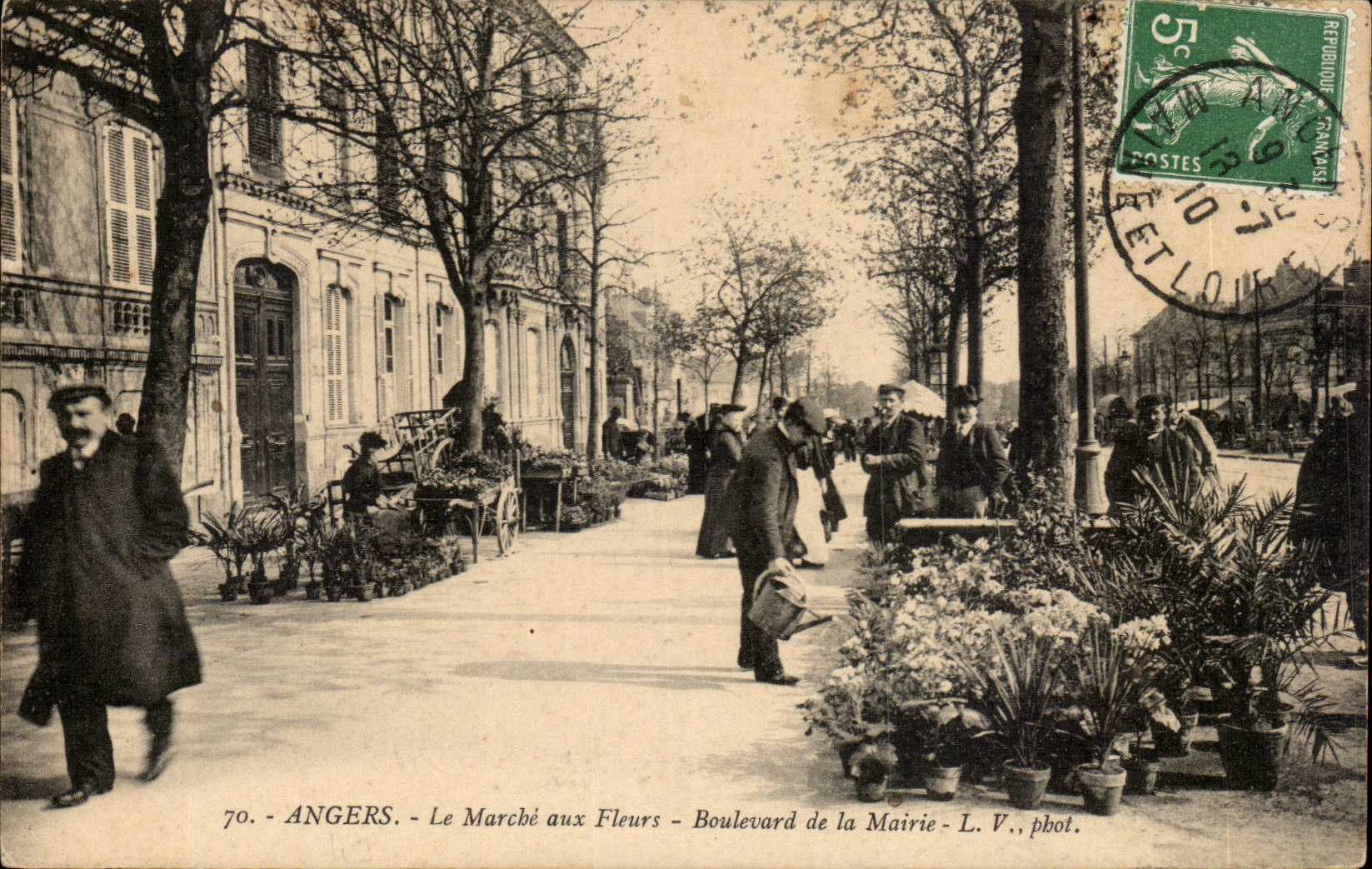 CPA Angers Market with the flowers Boulevard of town hall TOP