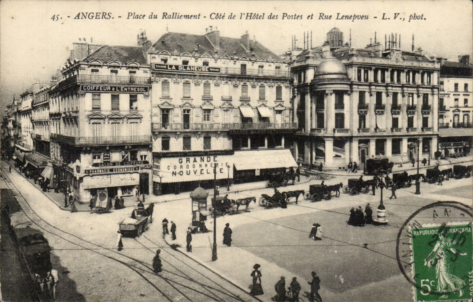 Angers CPA Place Rallying Dimensions post office building and street Lenepveu