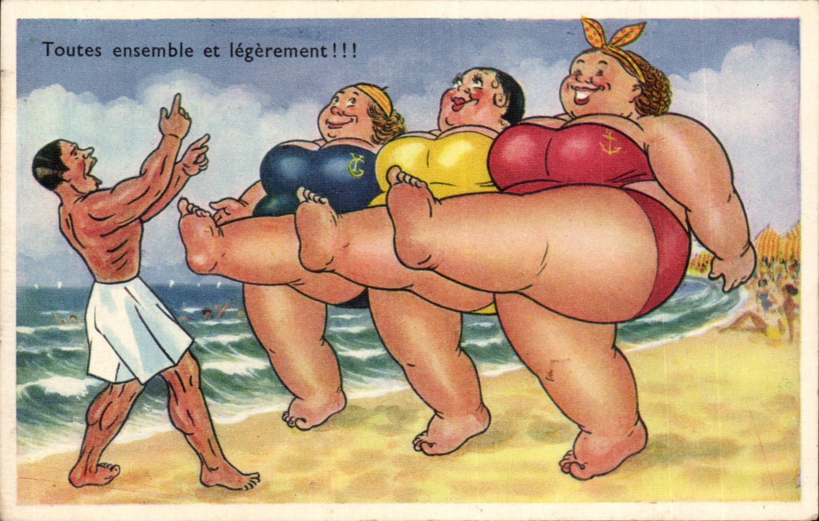 CPA Humour Toutes ensembles et legerement ( femmes fortes )