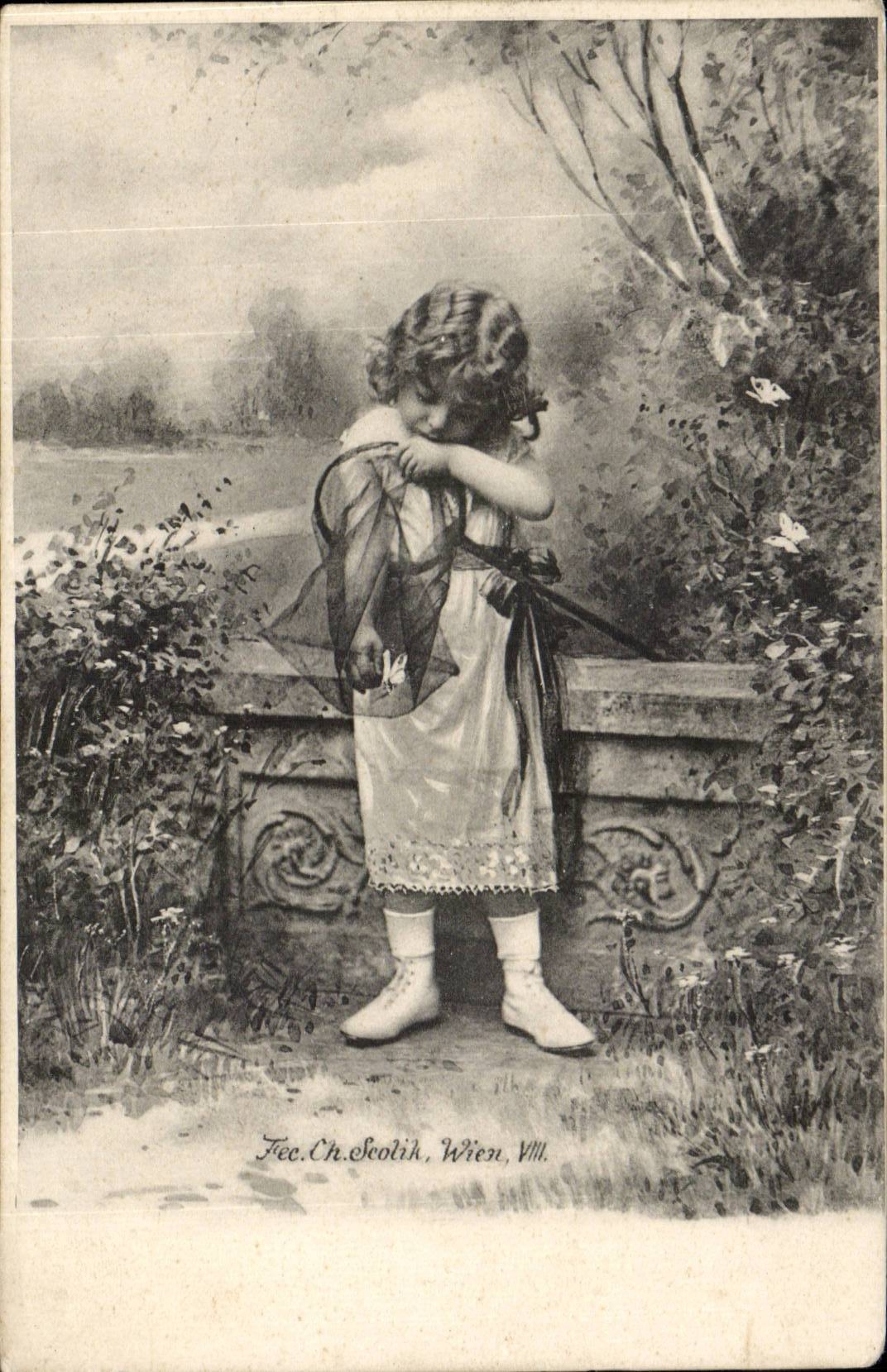 CPA Phantasie-Kind-Schmetterlings-Schmetterling