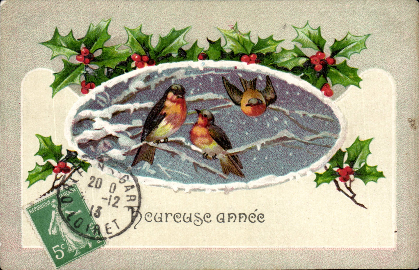 CPA Fantaisie Oiseaux Heureuse annee