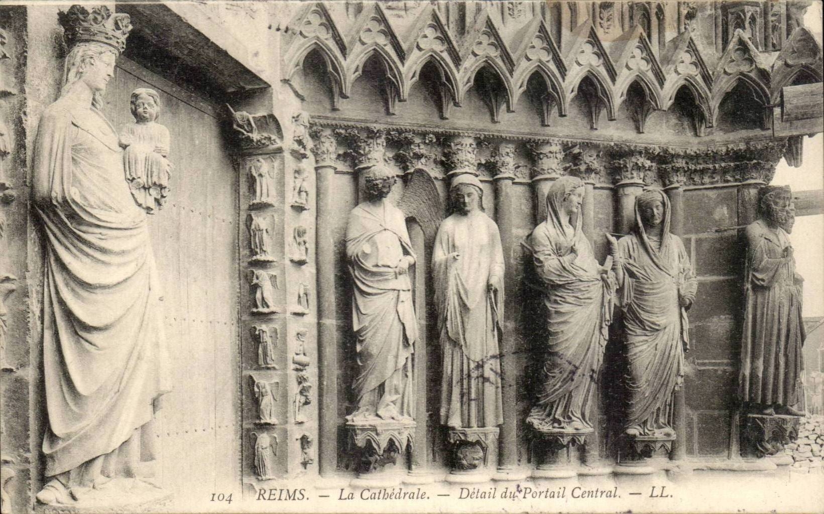 Reims CPA Cathedral Detail of the central portal