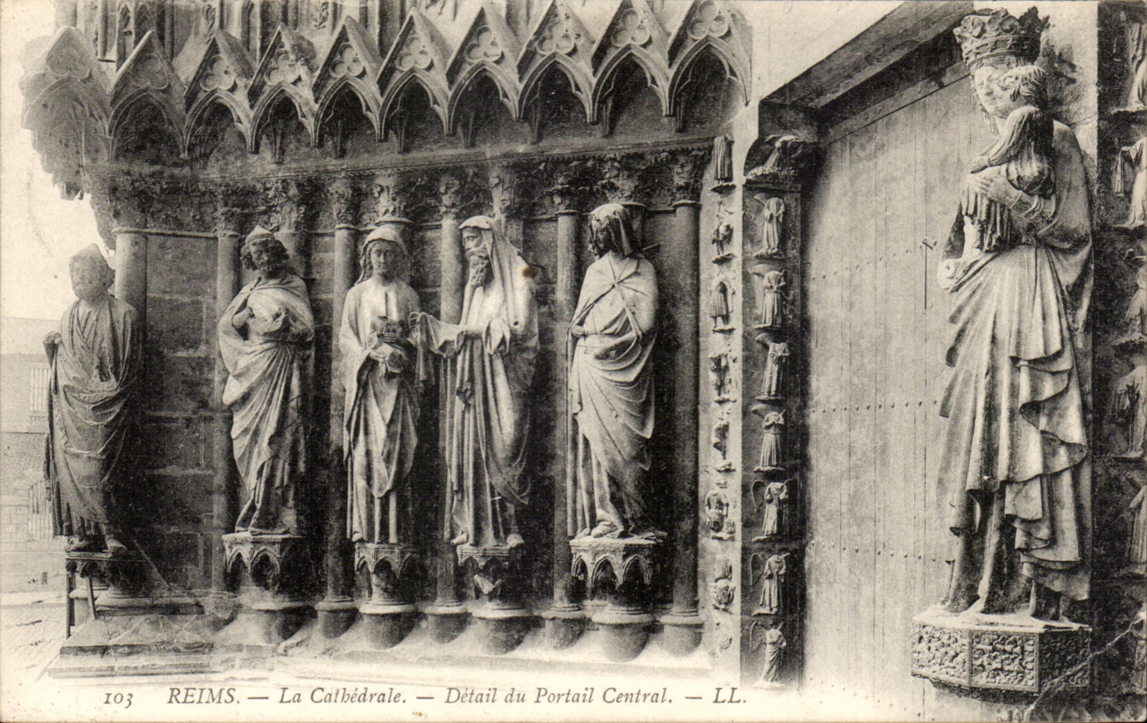 Reims CPA Cathedral Detail of the central portal