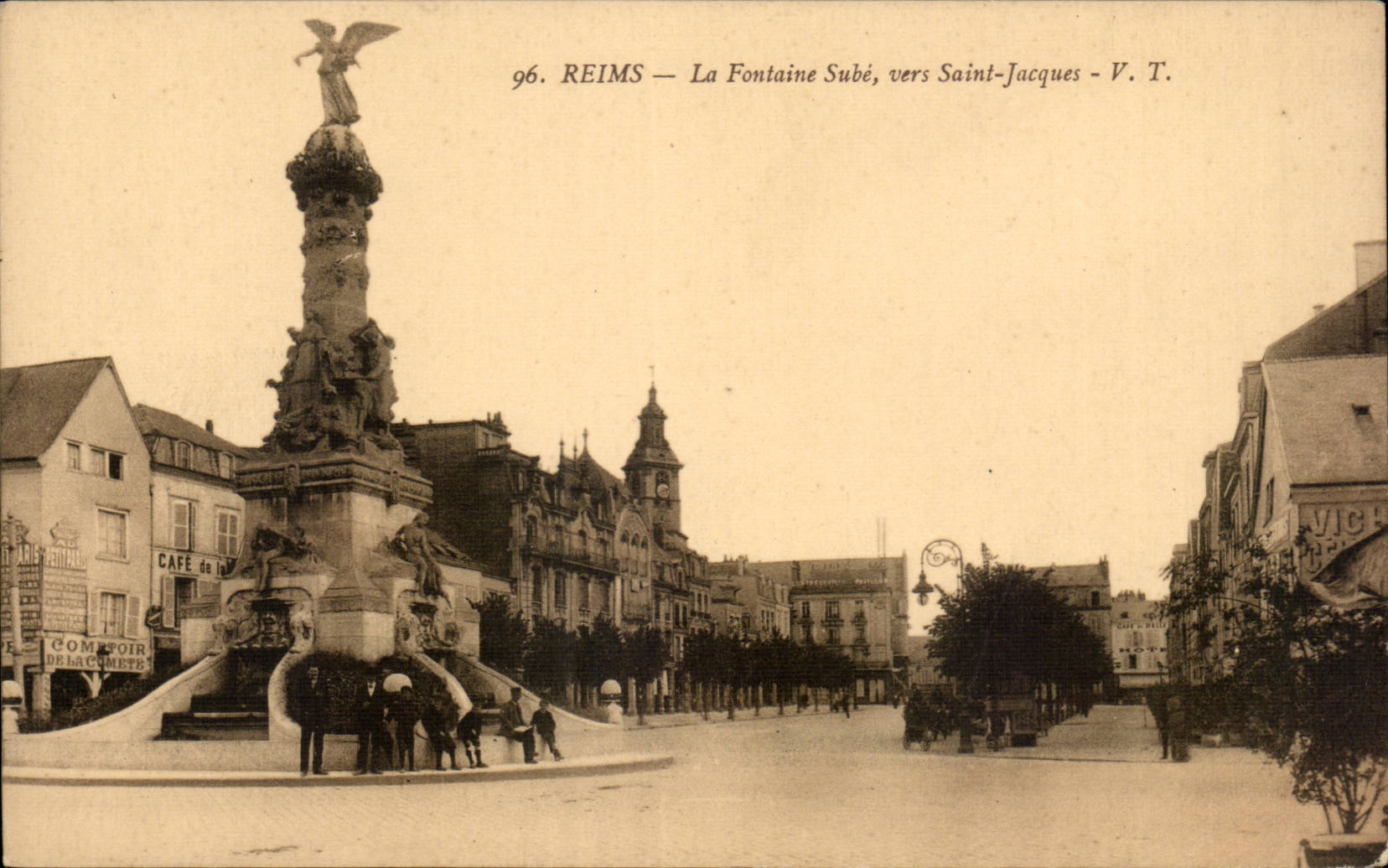 Reims CPA the Sube fountain towards Saint Jacques