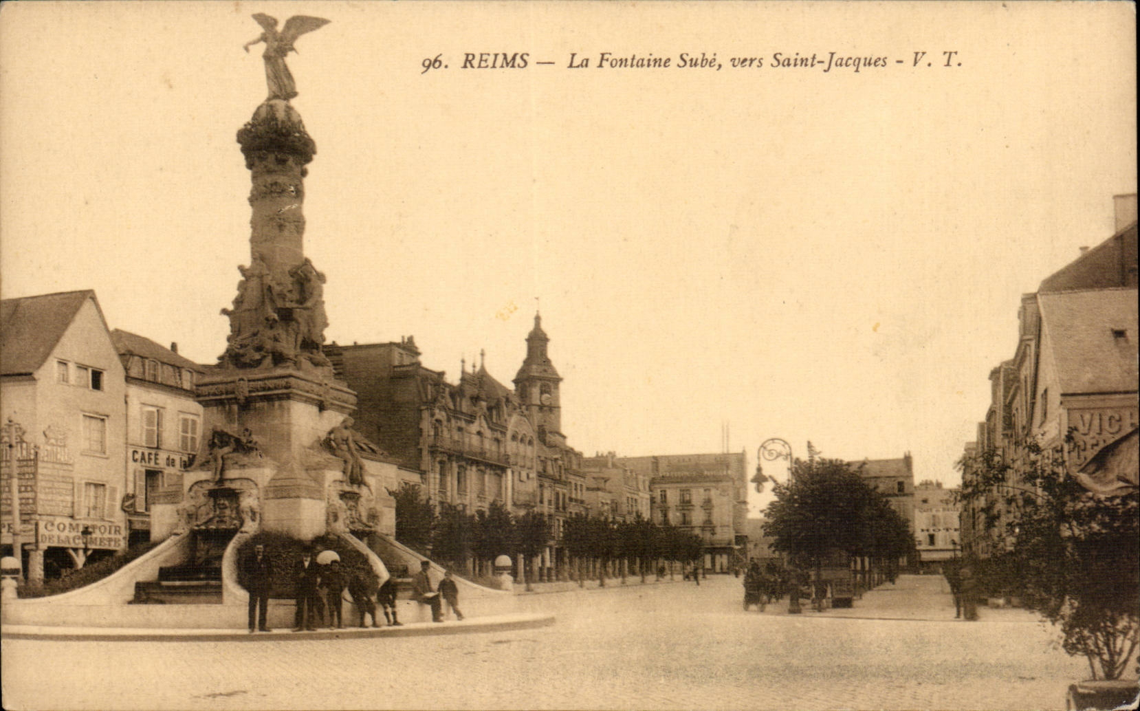 Reims CPA the Sube fountain towards Saint Jacques
