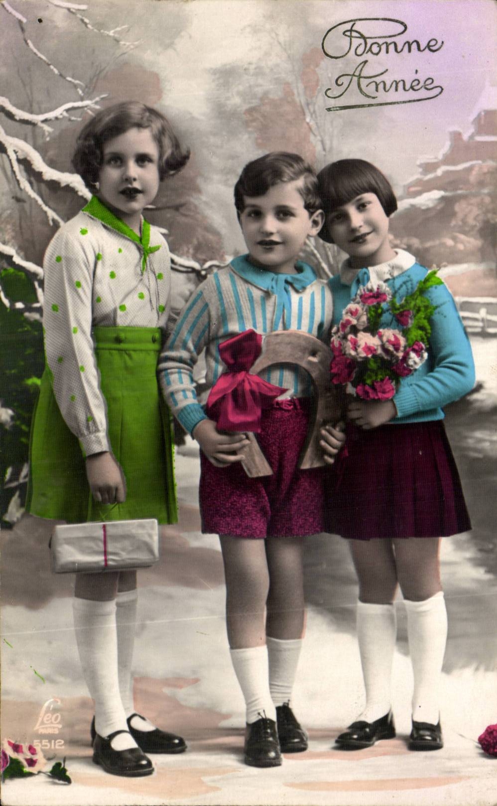 CPA Phantasie-Kind-gluckliches neues Jahr-Hufeisen