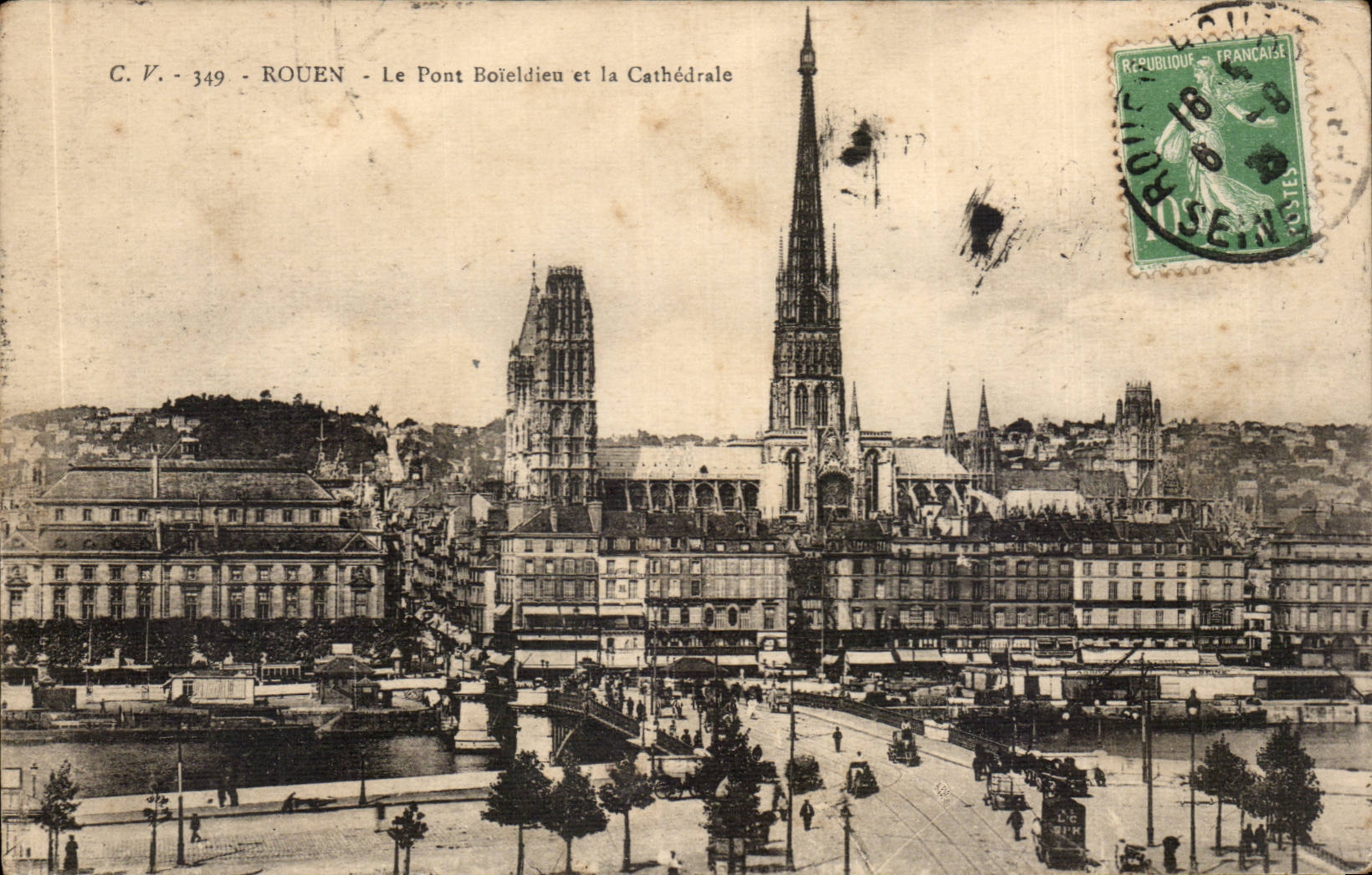 Rouen CPA the Boieldieu bridge and the cathedral