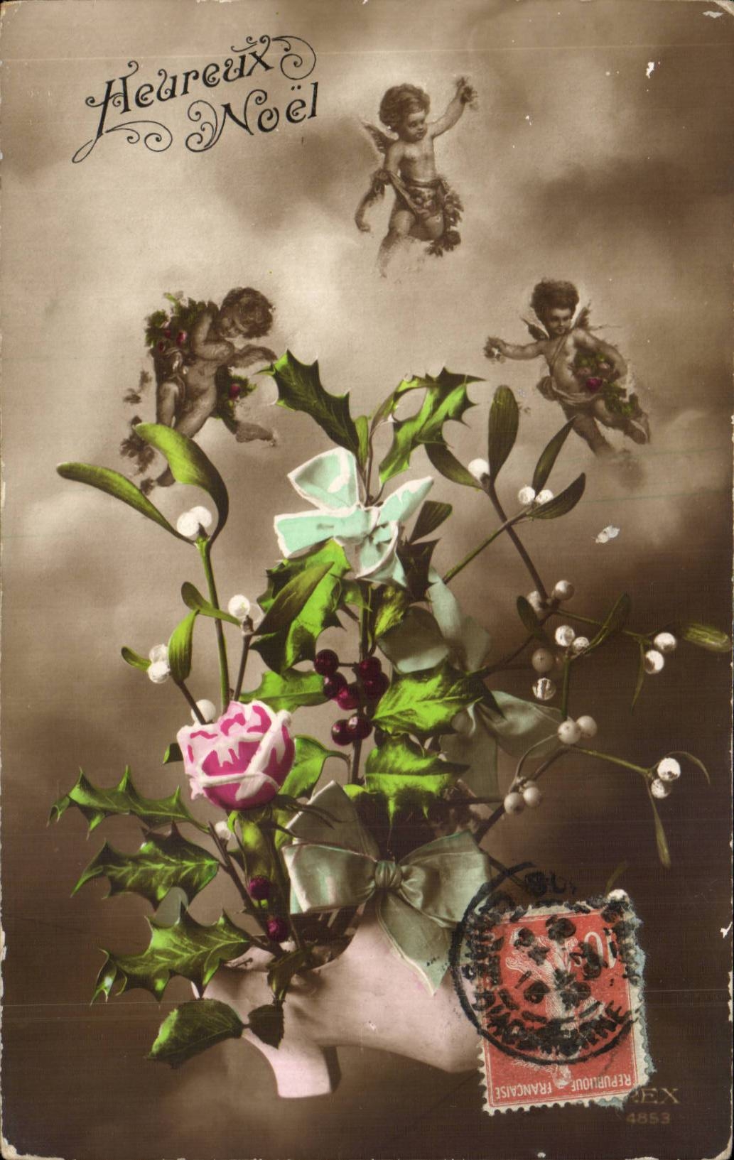 Gluckliches No5el Weihnachten der CPA Phantasie-Blumen-