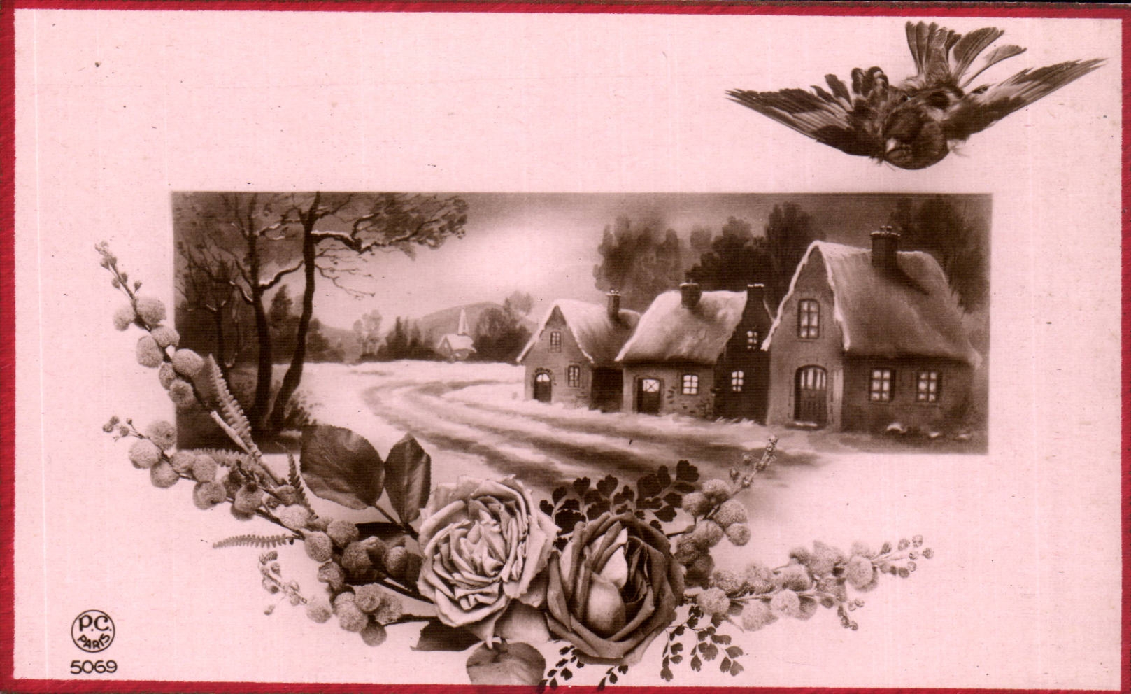 CPA Phantasie-Blumen-Rosen-Schwalbe