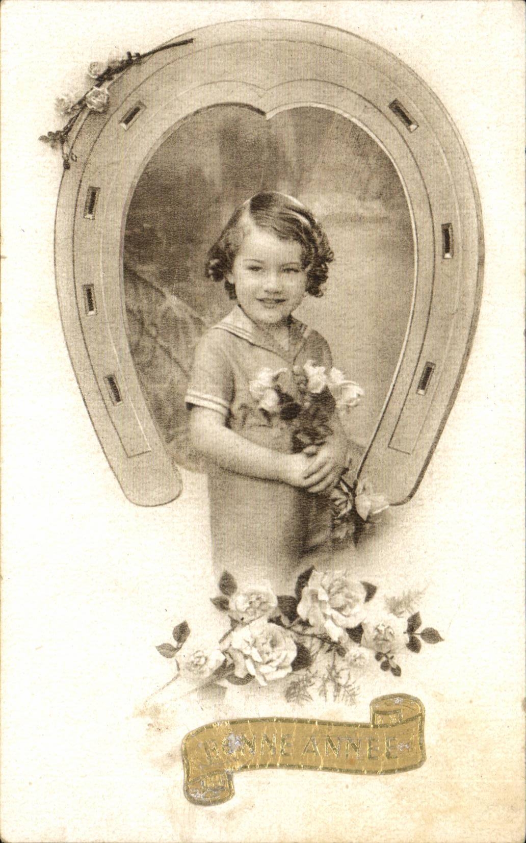 CPA Phantasie-Kind-gluckliches neues Jahr-Hufeisen