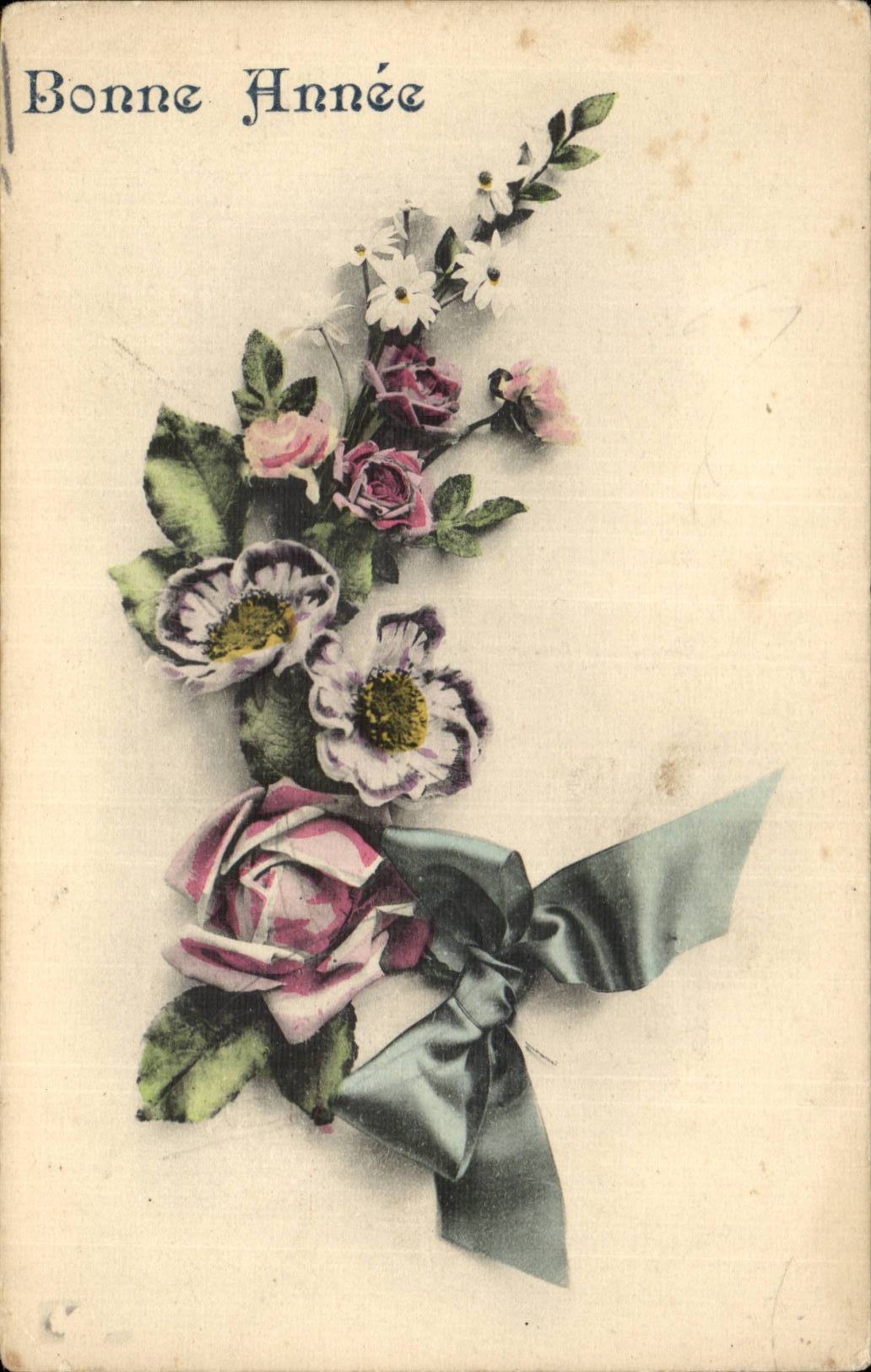 CPA Phantasie bluht gluckliches neues Jahr