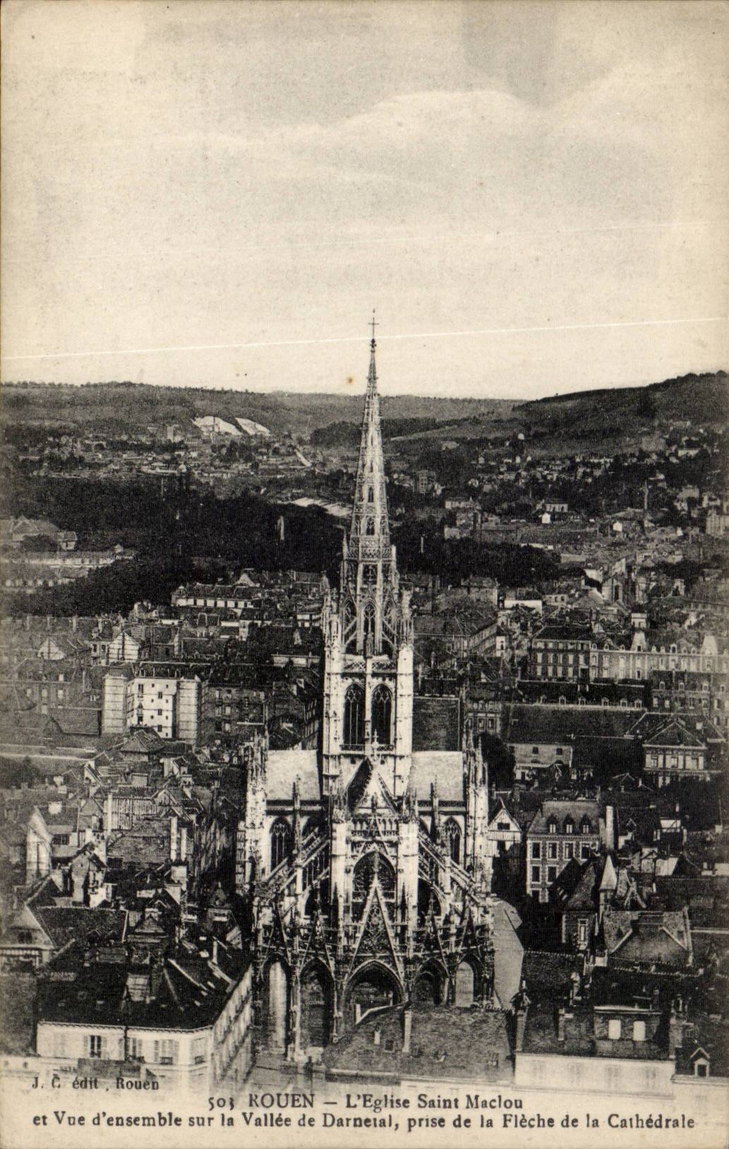 CPA Rouen Church Saint Maclou And overall picture on the valley of Darnetal taken of the arrow of the cathedral