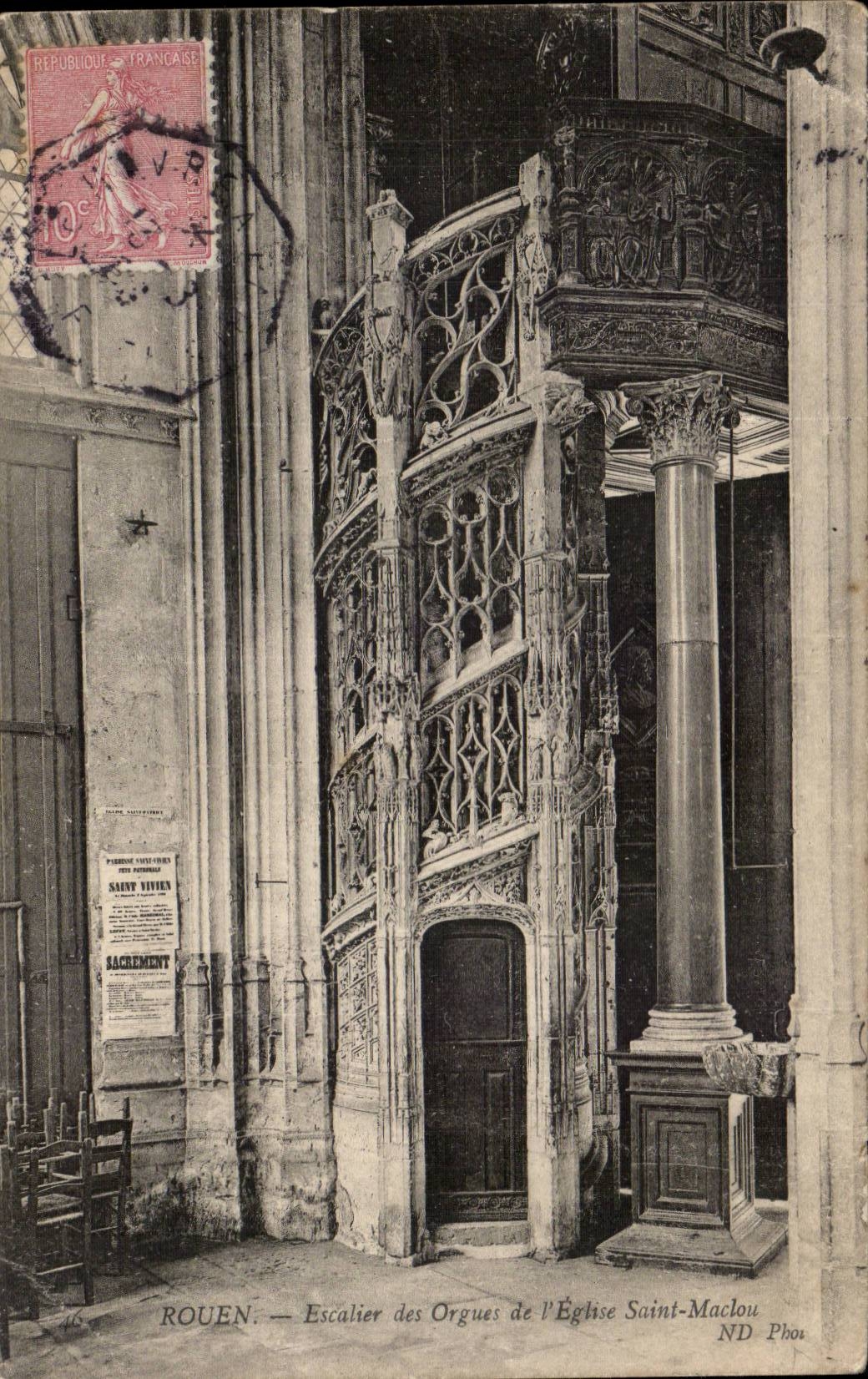 CPA Rouen Staircase of the organ of the church Saint Maclou