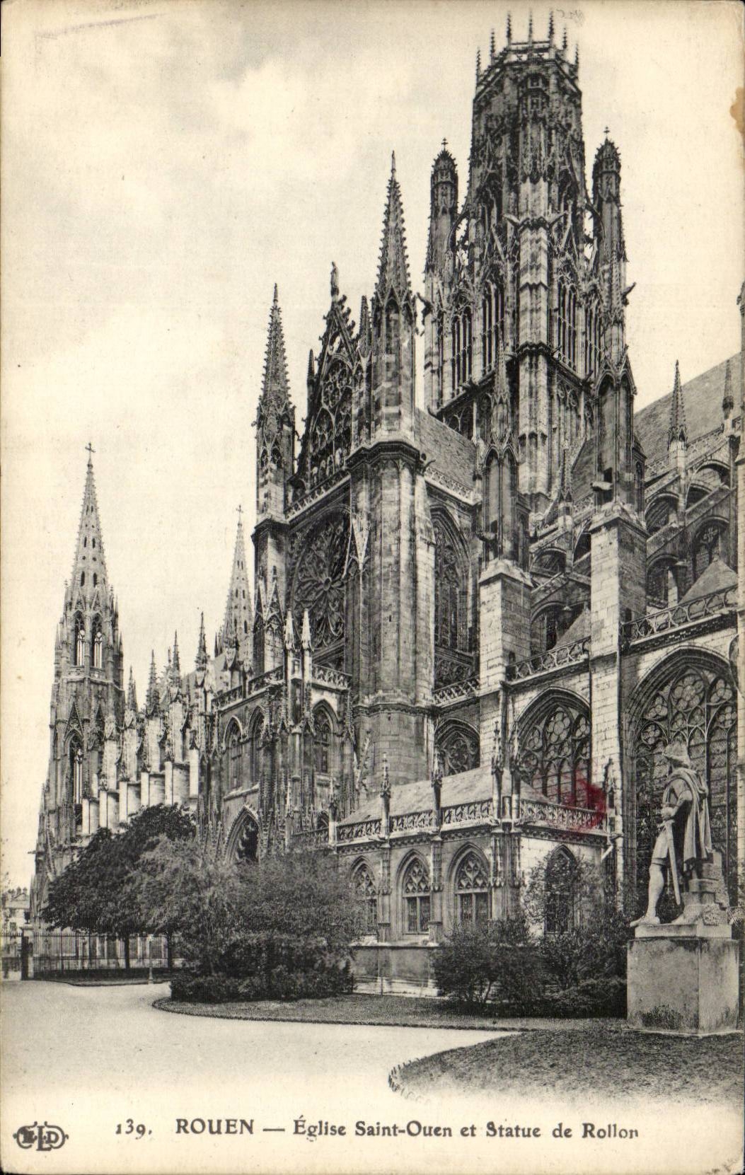 Rouen CPA Church Saint Ouen and Statue of Rollon