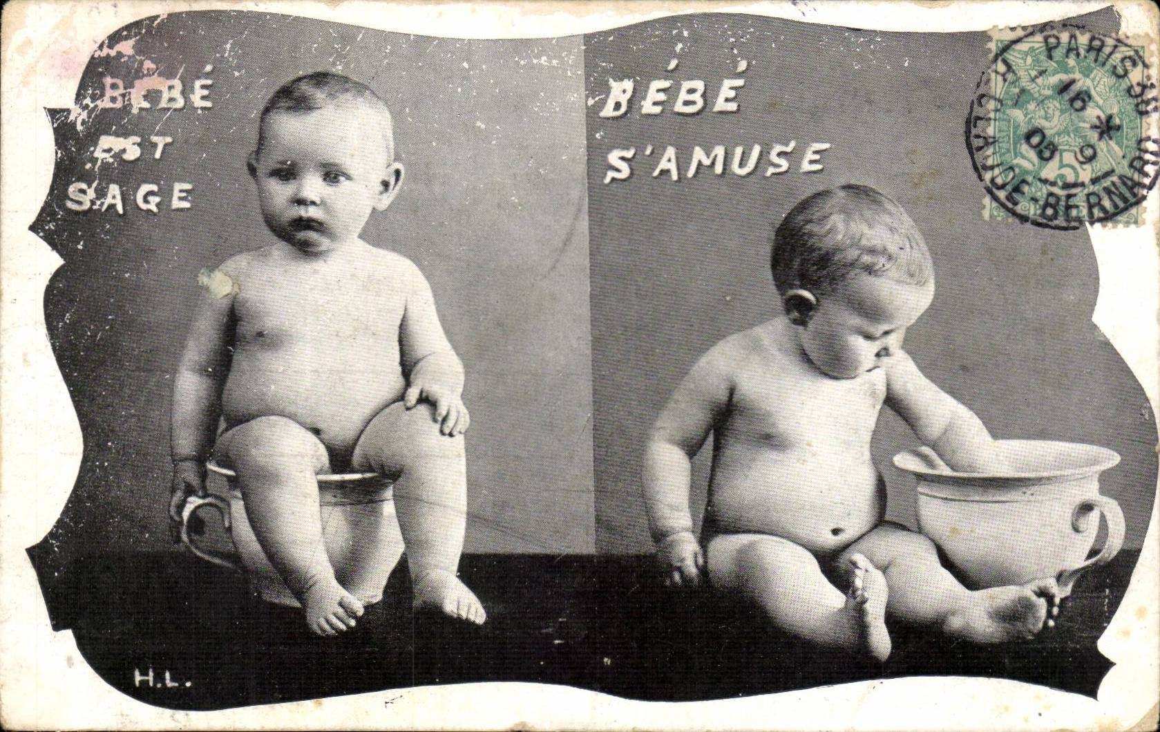 CPA Phantasie-Kind auf seinem Topf Bebe ist kluges Bebe hat Spass