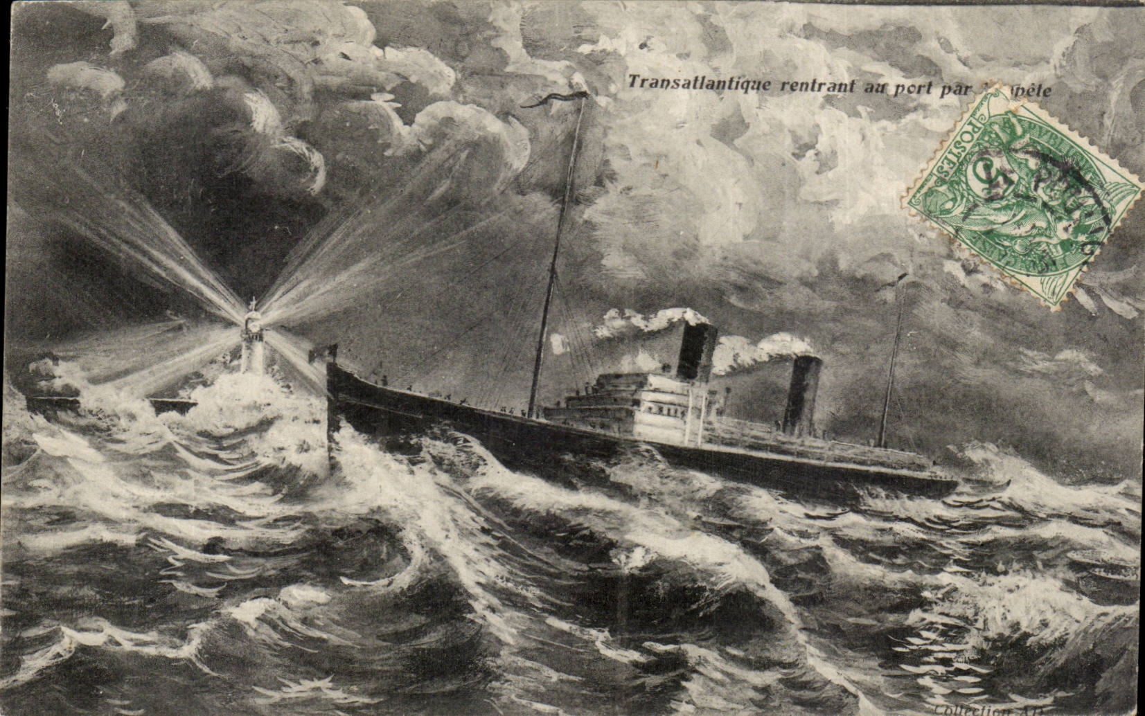 Transatlantic CPA returning to the port not storm headlight lighthouse