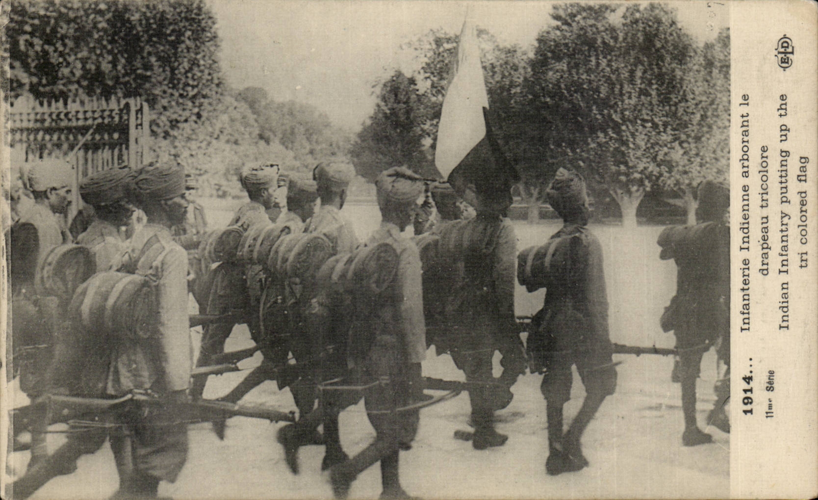 CPA Indian Infantry raising the Tricolor Militaria India india