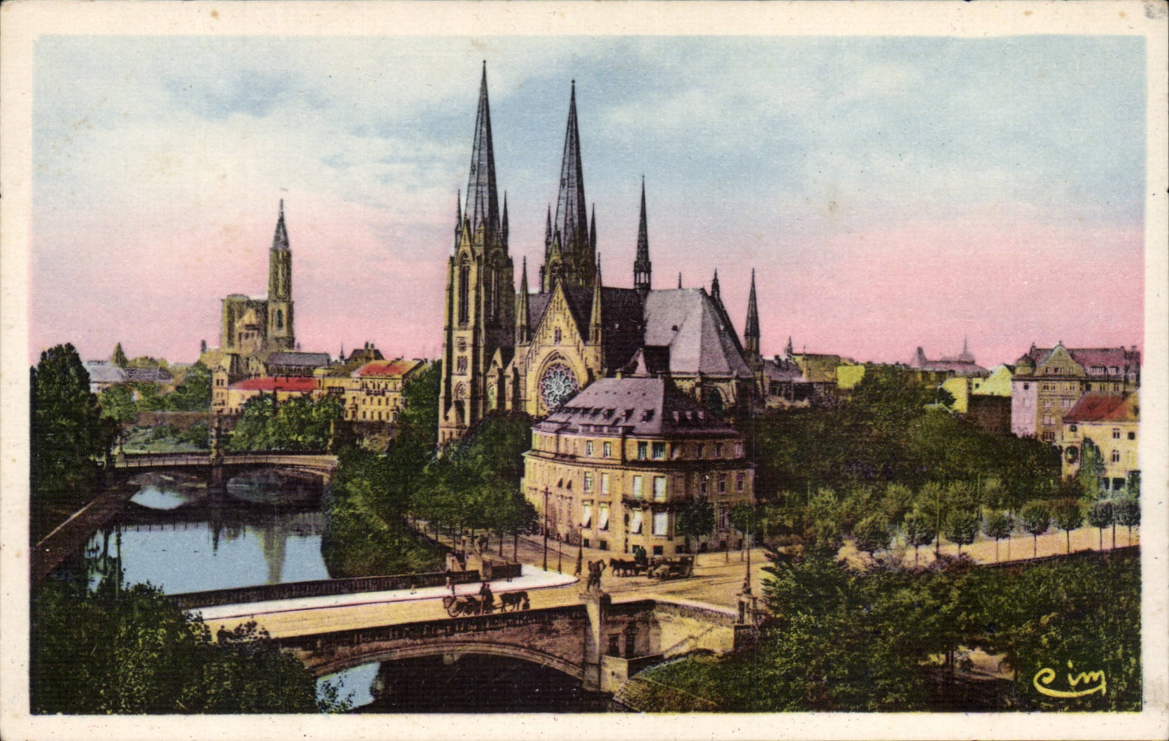 CPA Strasbourg Church and the cathedral Bridge of the Vosges and the university