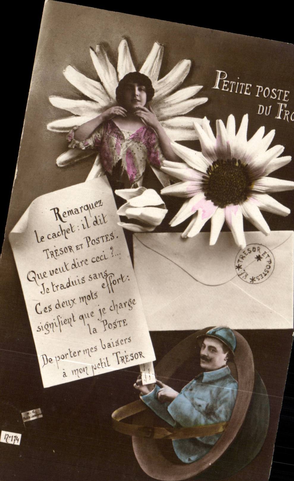 CPA Fantasy Flowers Small post office of the Militaria face