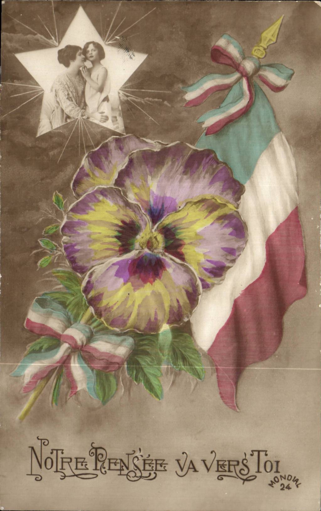 CPA Fantasy Flowers Our thought goes towards you Militaria