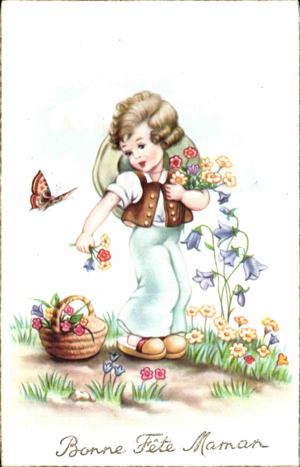 CPA Phantasie-gutes Kind feiert Mamma Papillon Schmetterling