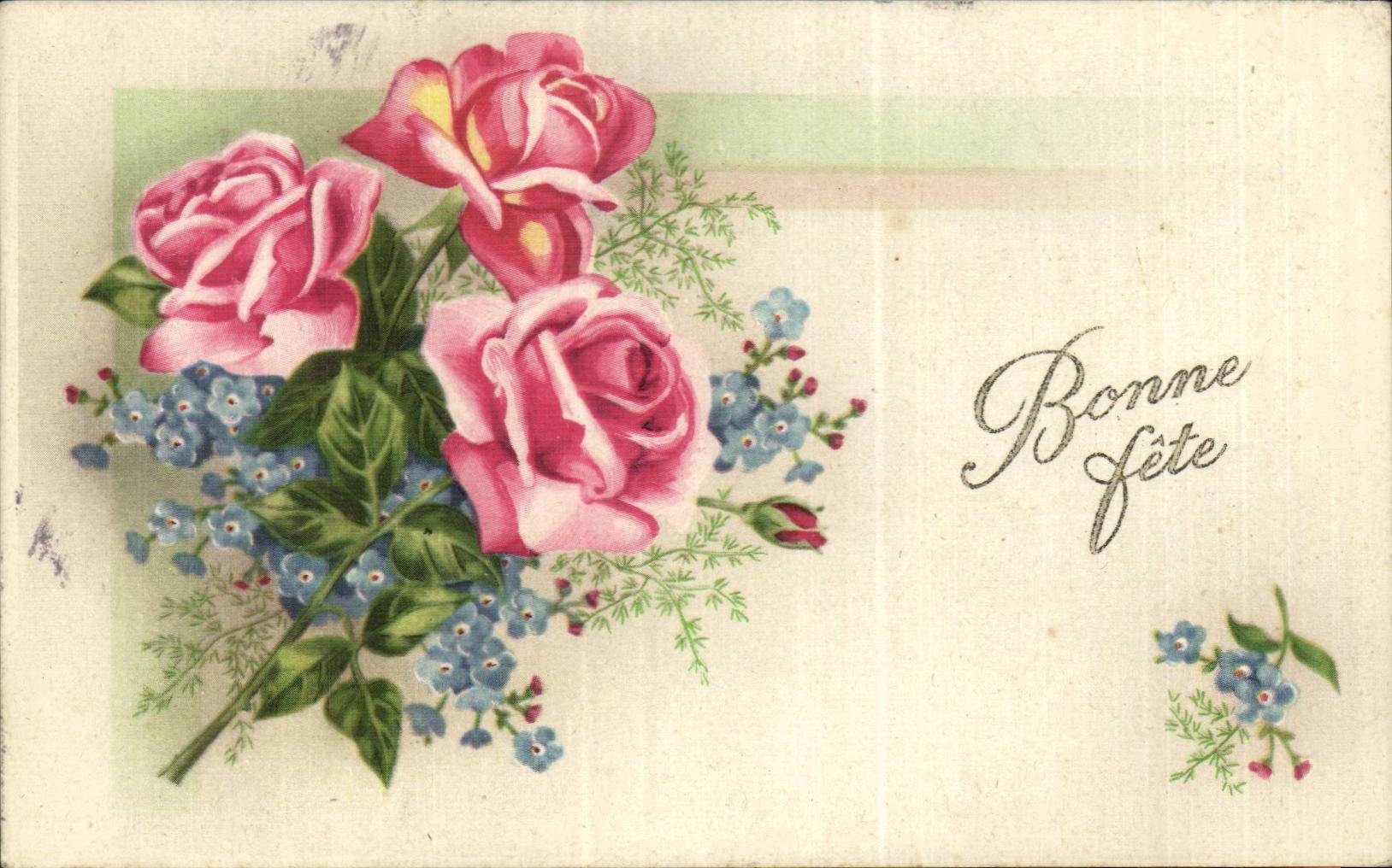 CPA Phantasie-Blumen Rose Bonne feiert