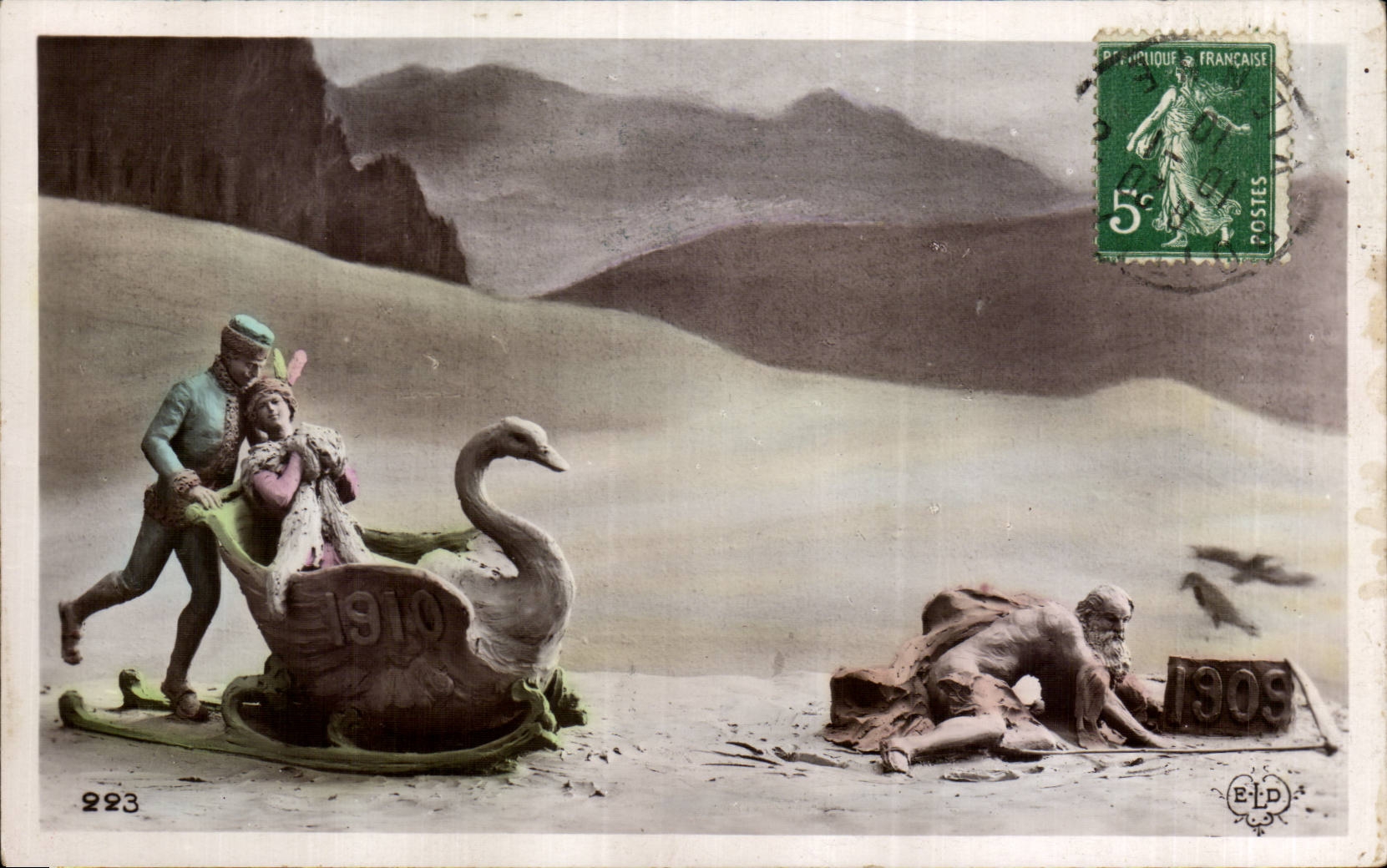CPA Fantaisie Bonne annee 1910 1909 Cygne Swan