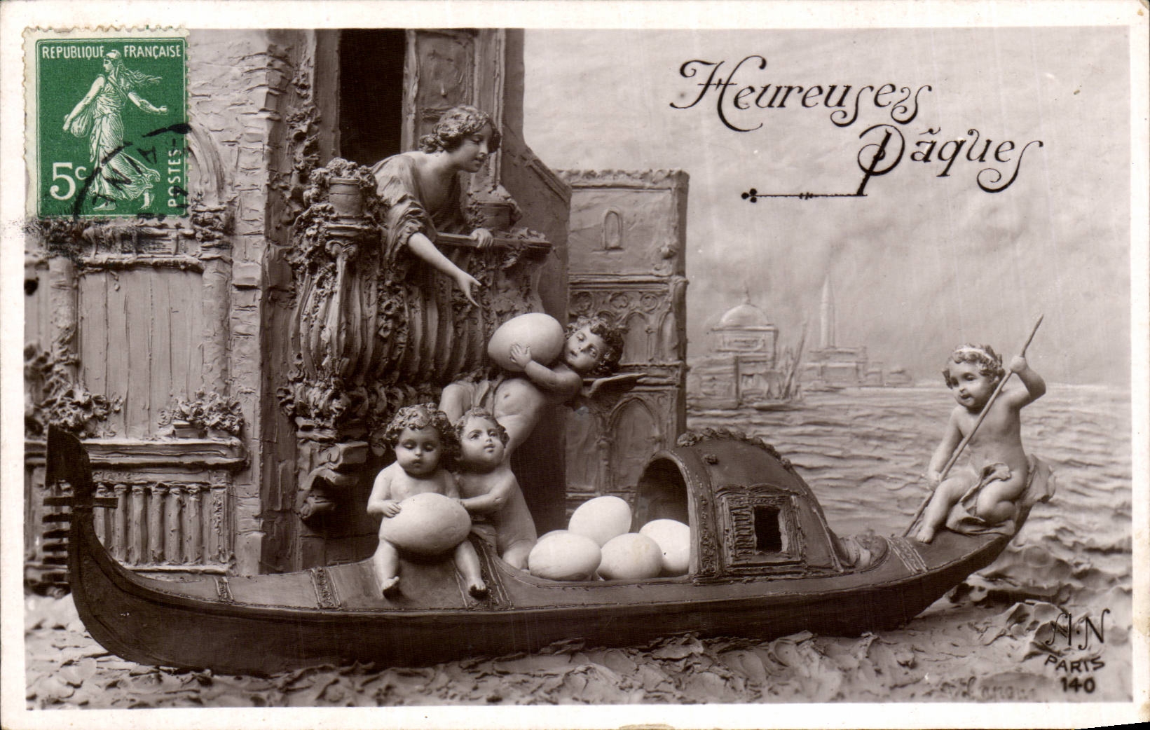 CPA Phantasie-Engelsengel frohliche Ostern Ostern