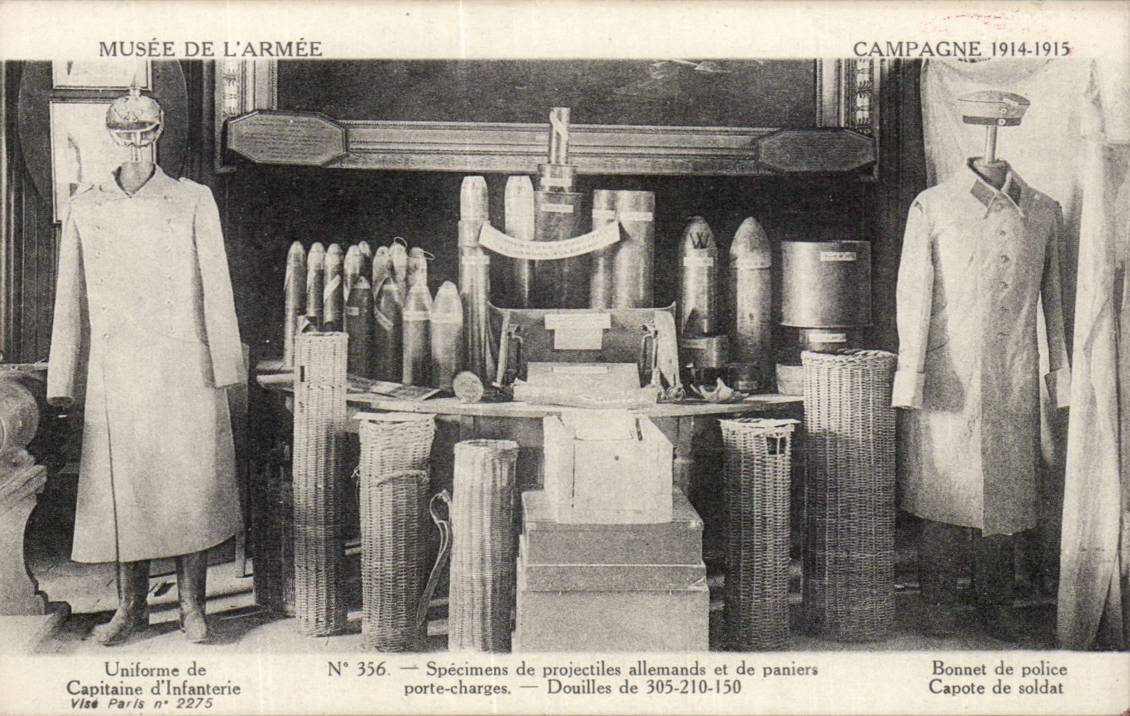 CPA Militaria Specimesn der deutschen Geschosse und der Korbe tragt Lastsgehause von Museum 305210150 die Paris-Armee