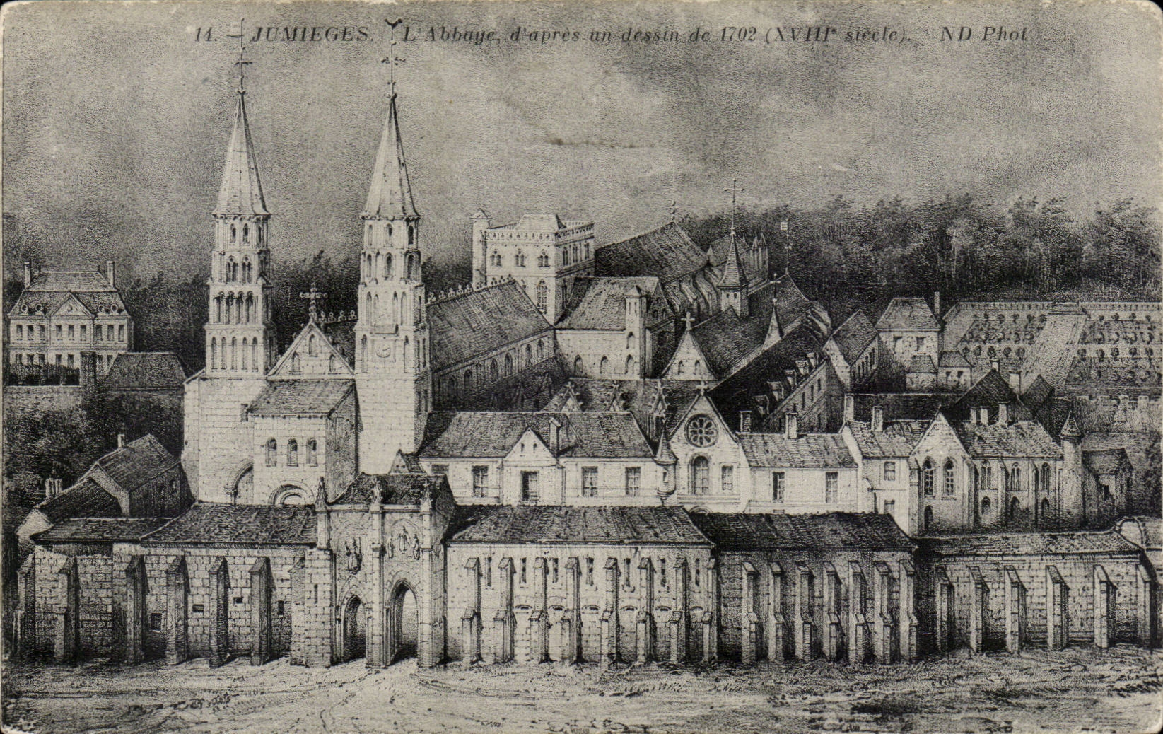 Jumieges CPA the abbey according to a drawing of 1702