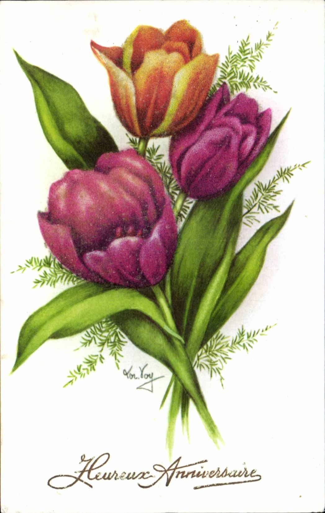 CPA Phantasie-glucklicher Blumengeburtstag