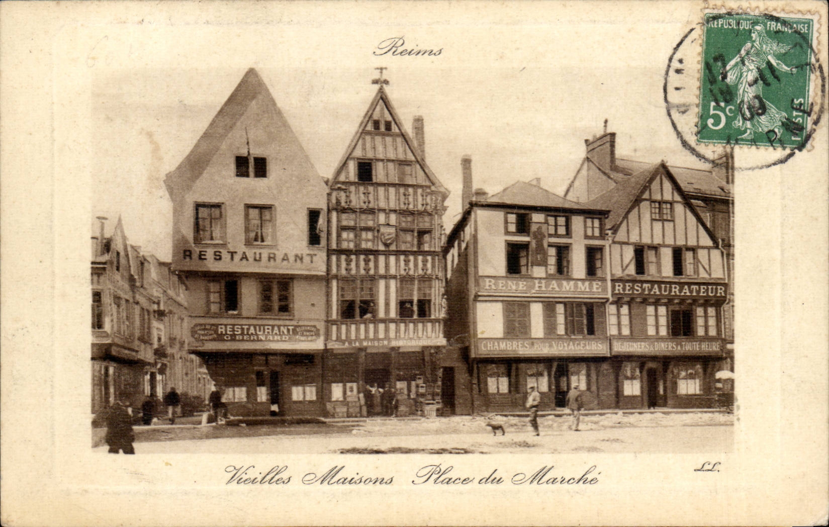 CPA Reims Vieilles houses Places market