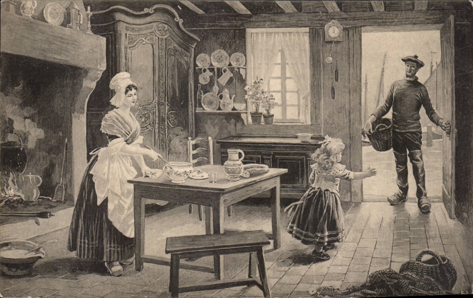 CPA interior Folklore Breton Costume