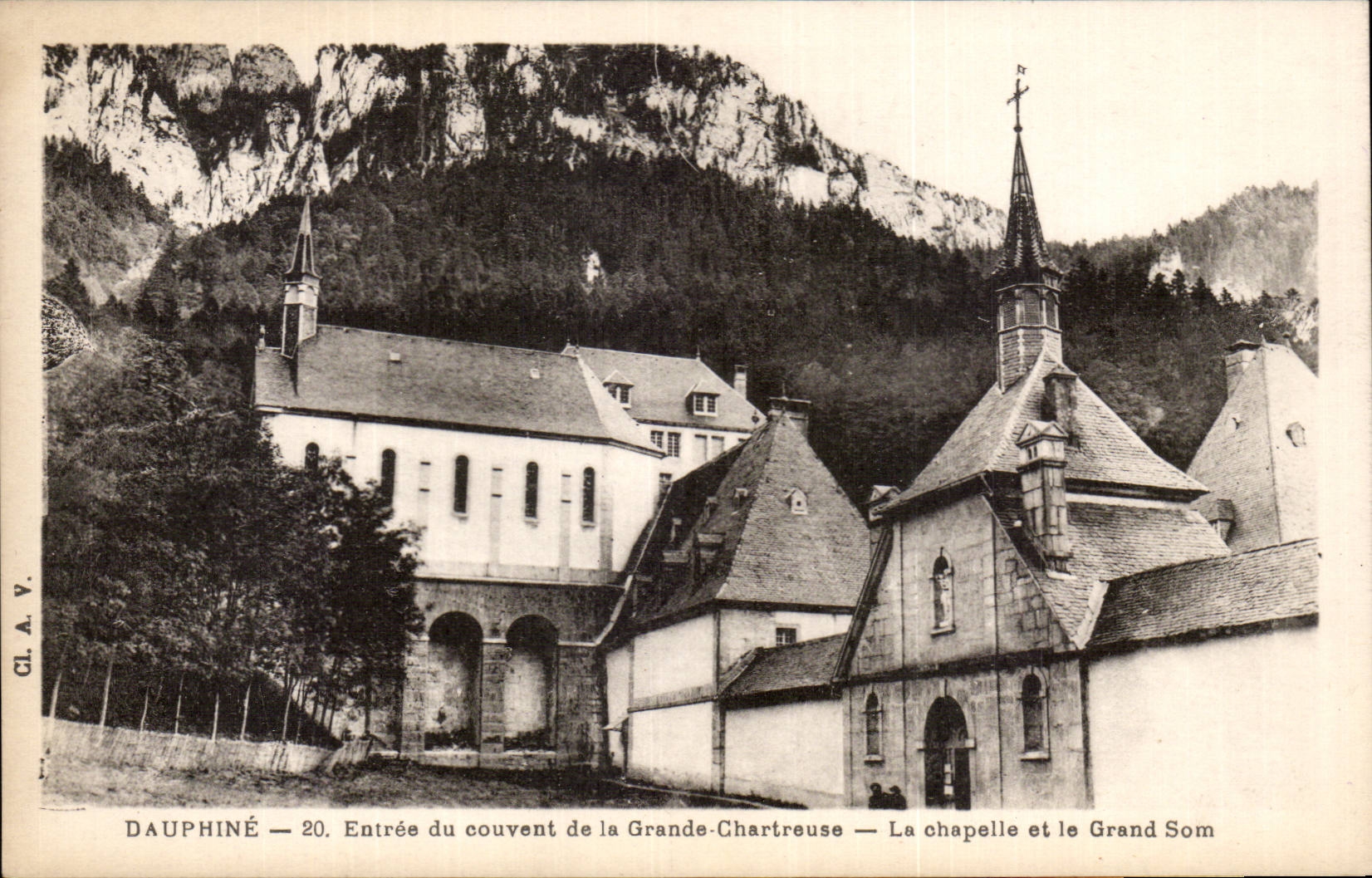 Eingang Dauphine-CPA des Klosters von grossem Chartreuse die Wolbung und das grosse Som