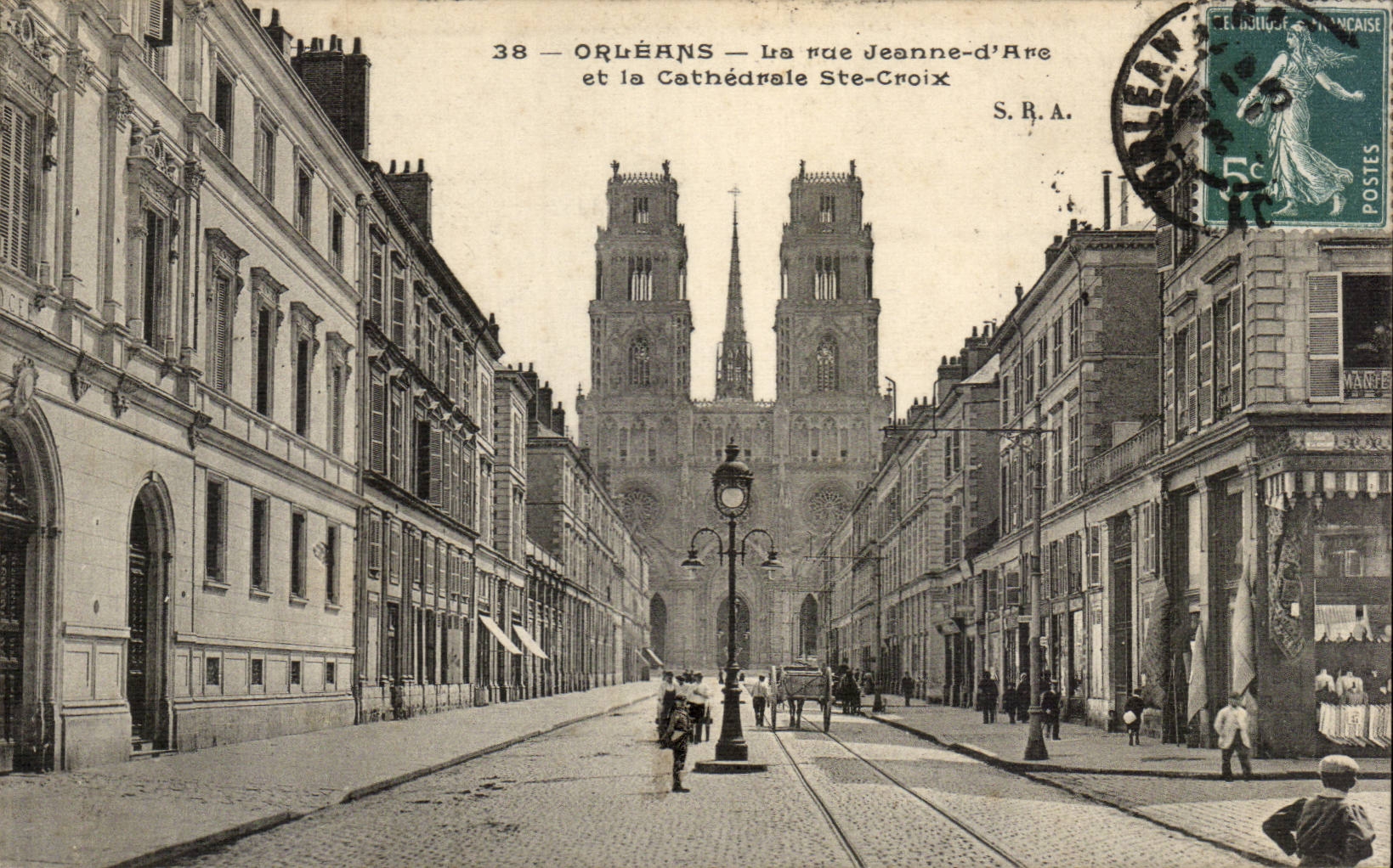 CPA Orleans the street Jeanne of arc and the cathedral Sainte Cross