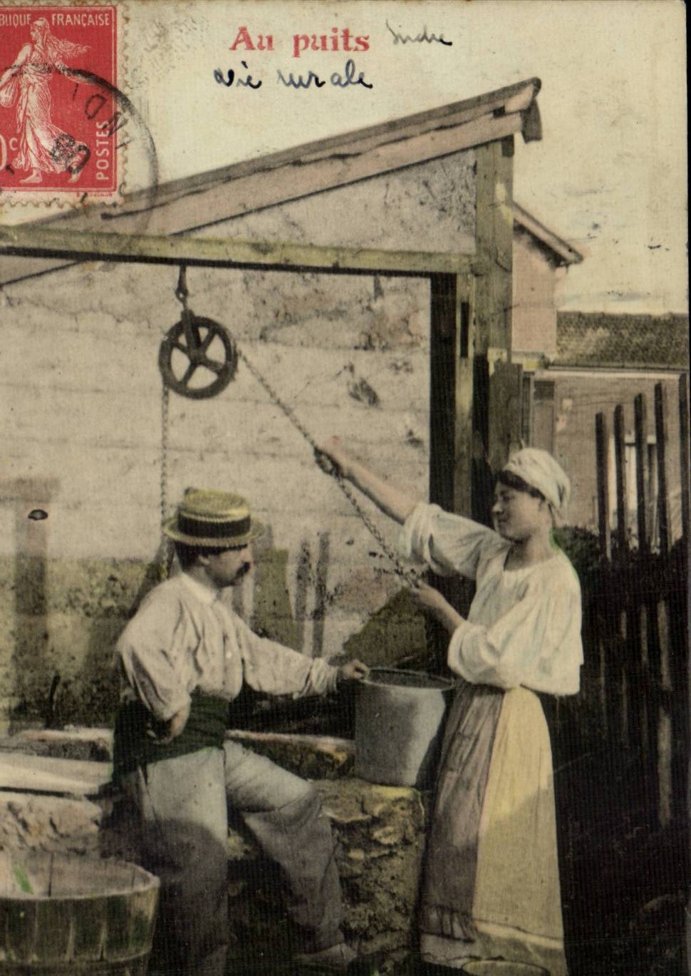 CPA With the well Folklore Costume