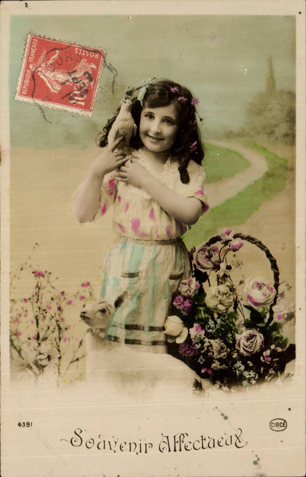 CPA Phantasie-Kindmadchen und -taube