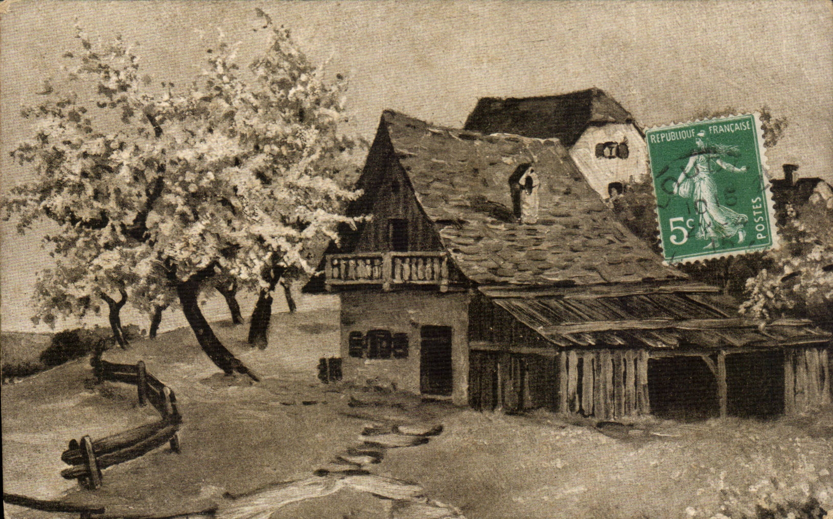 CPA romantic Fantasy Landscape House