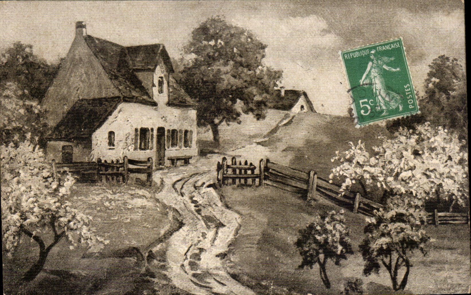 CPA romantic Fantasy Landscape House