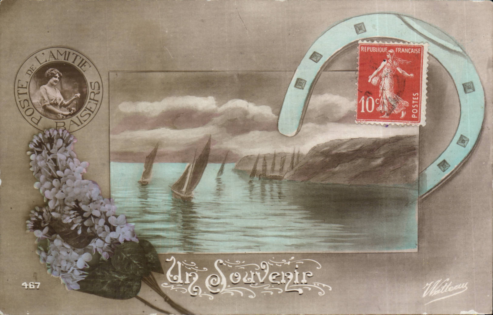 CPA Fantasy Flowers Woman Horseshoe