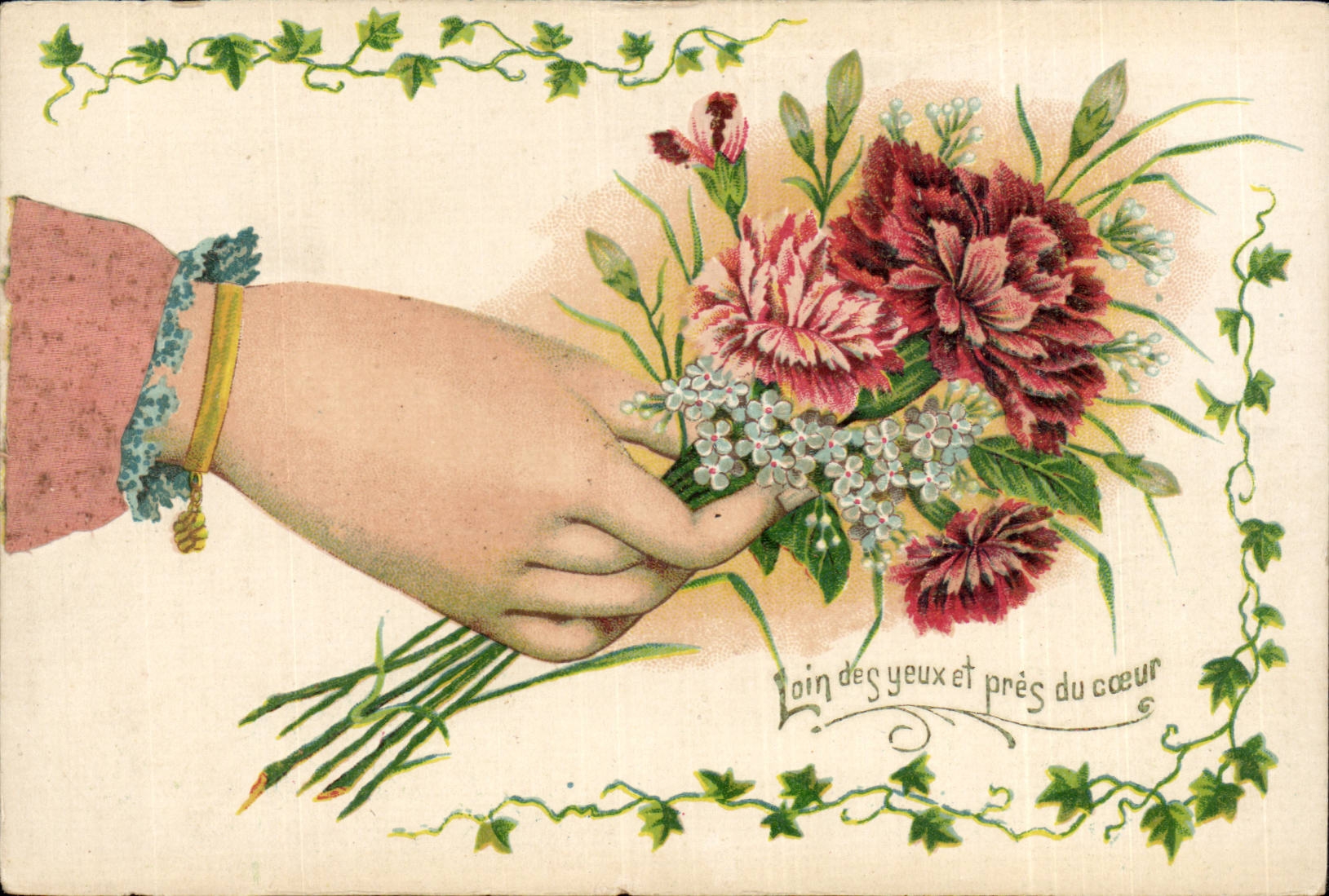 CPA Phantasie bluht Handhand weit von die Augen weit von das Herz