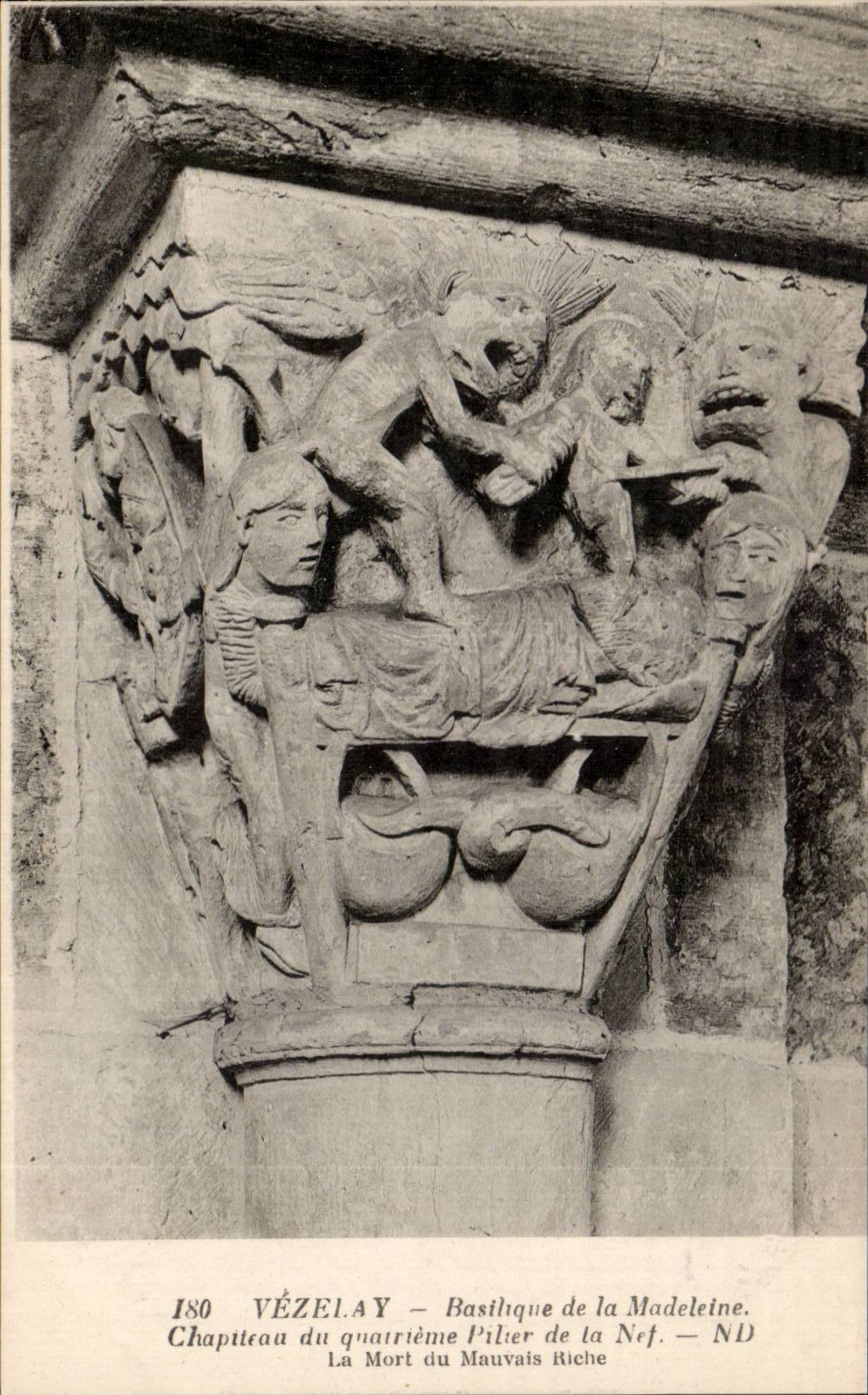 CPA Vezelay Basilica of the Madeleine Capital of the fourth pillar of the nave the death of the bad rich person