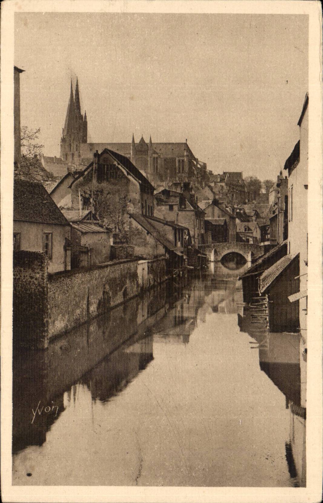 Chartres CPA the Eure with the bridge St Hilaire