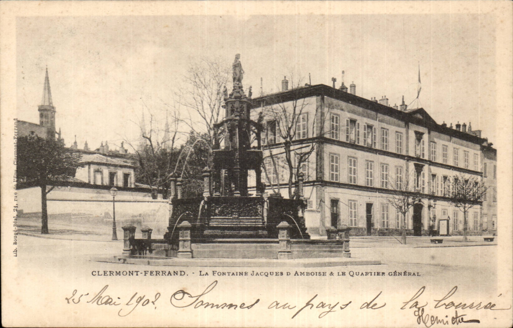 CPA Clermont Ferrand the fountain Jacques d' Amboise and the general headquarter